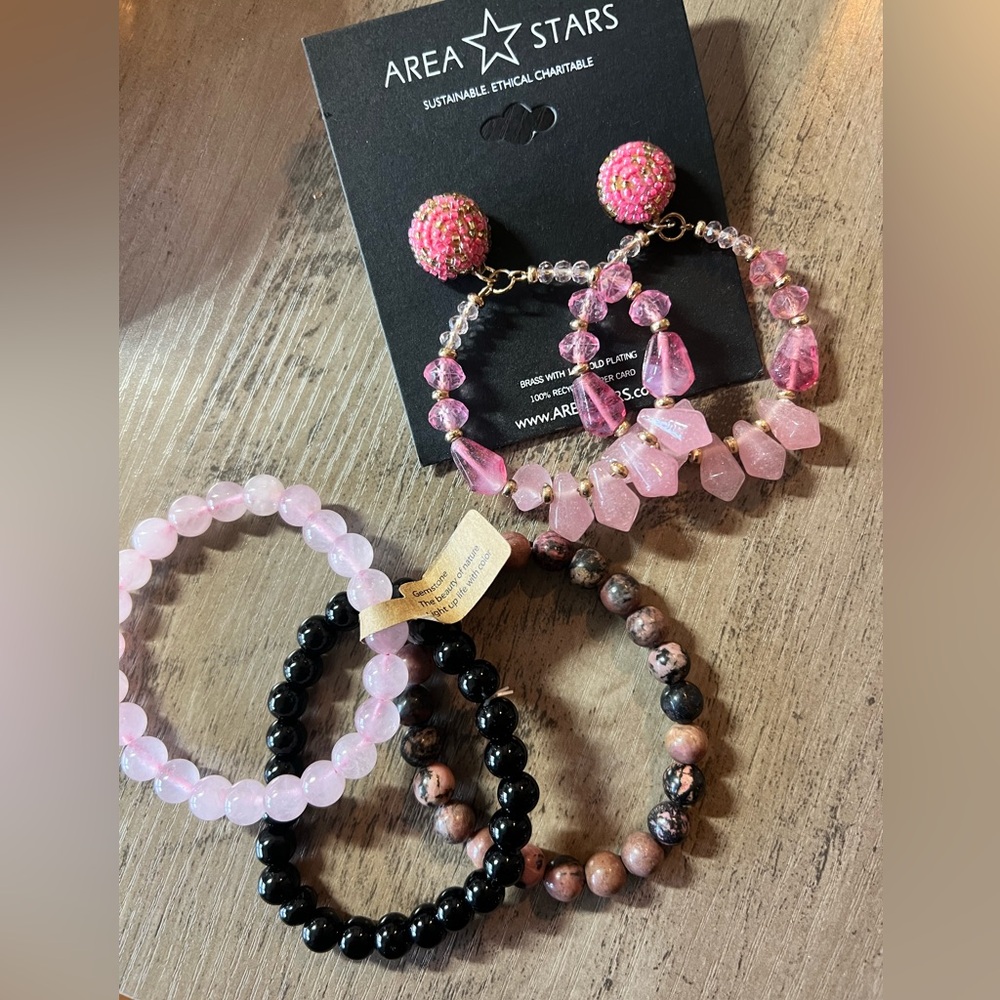 Genuine stone bracelet set and earrings